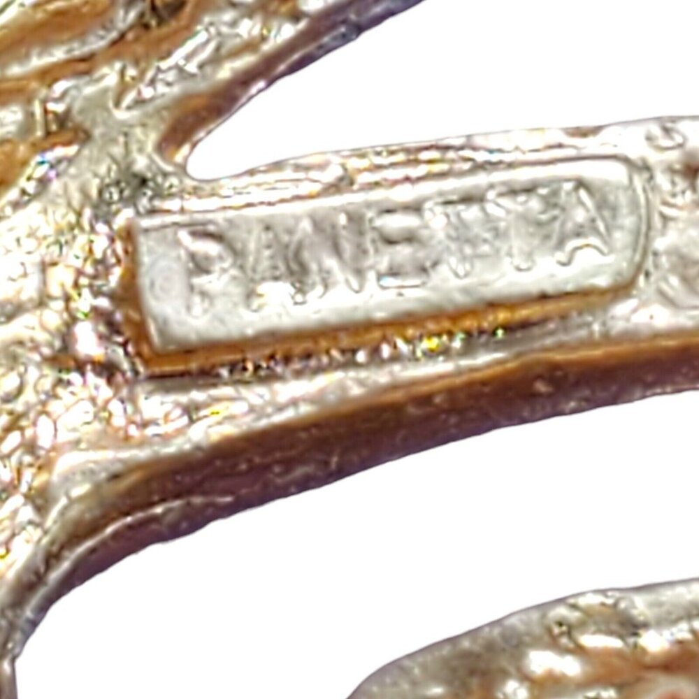 Vtg Signed Panetta Pavé Brooch Pin Swirl Gold Tone Rhinestone Statement As-Is - Picture 10 of 12